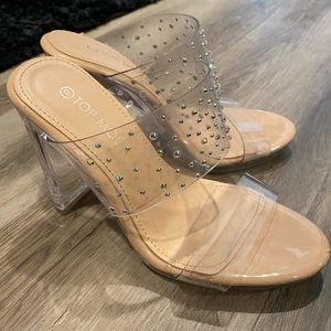 Clear nude slip on heel